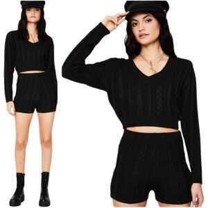 PRETTYLITTLETHING Black Cable Knit High Waisted Sweater Shorts Size 6